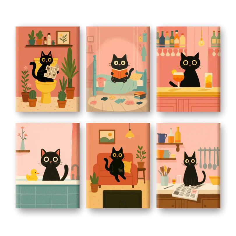 "Black Cat" – Paint by Numbers Set of 6 Mini Canvases