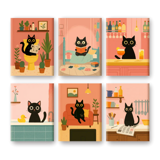 "Black Cat" – Paint by Numbers Set of 6 Mini Canvases