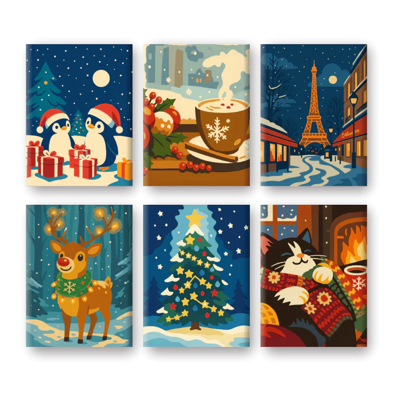 "Fireside Christmas" – Paint by Numbers Set of 6 Mini Canvases - the 6 mini canvases