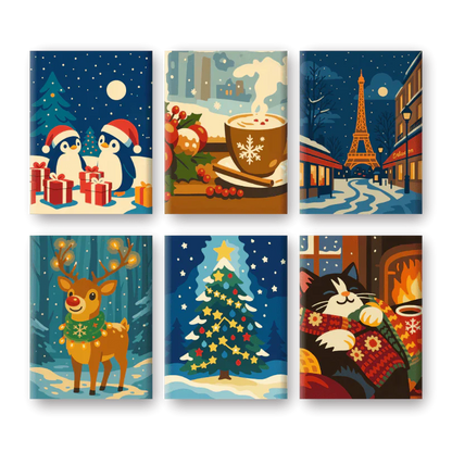 "Fireside Christmas" – Paint by Numbers Set of 6 Mini Canvases - the 6 mini canvases