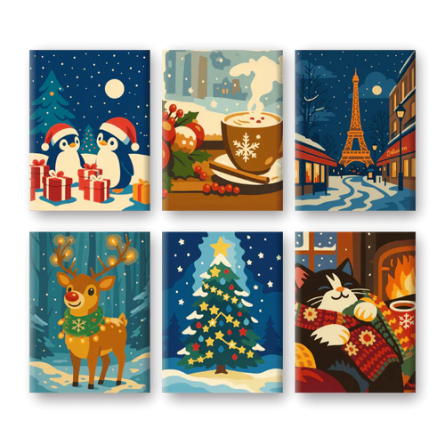 "Fireside Christmas" – Paint by Numbers Set of 6 Mini Canvases - the 6 mini canvases