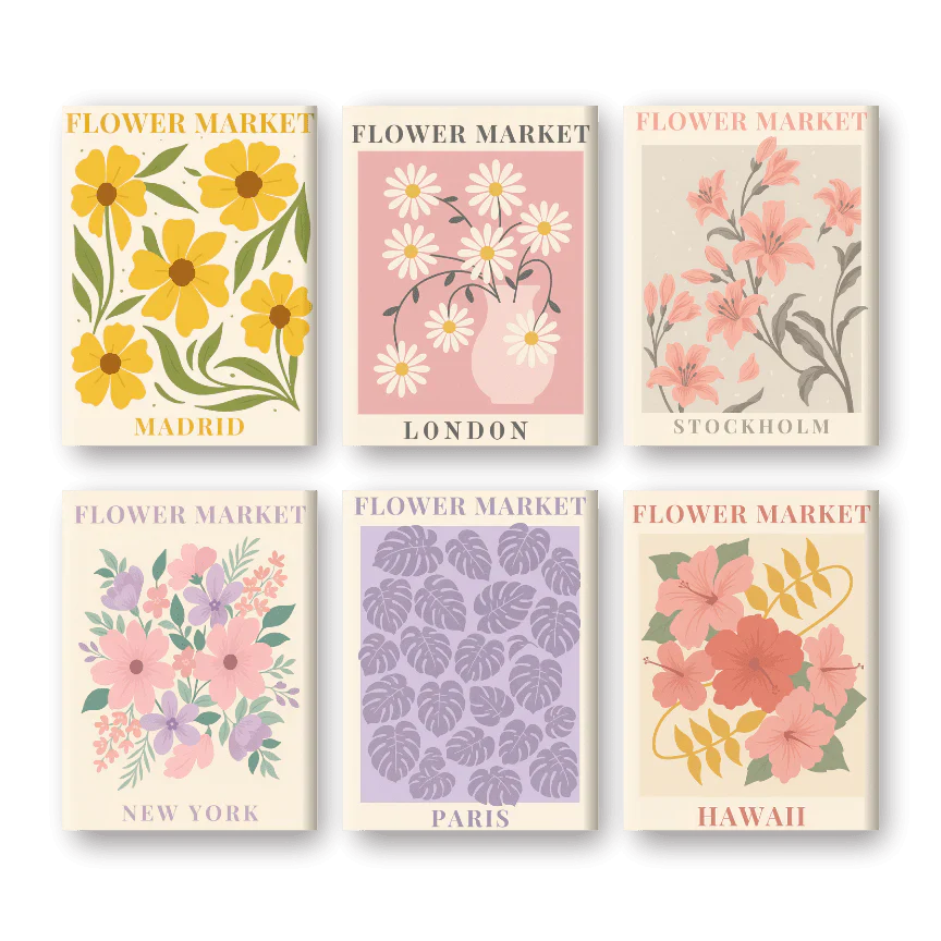"Market Blooms" – Paint by Numbers Set of 6 Mini Canvases - the 6 mini canvases