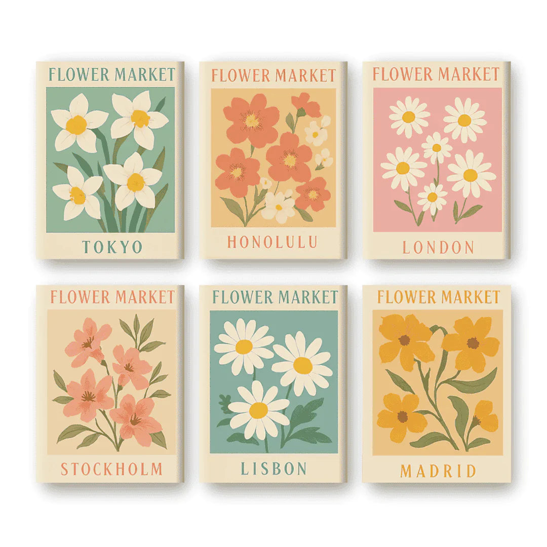 "Flower Market" – Paint by Numbers Set of 6 Mini Canvases - the 6 mini canvases