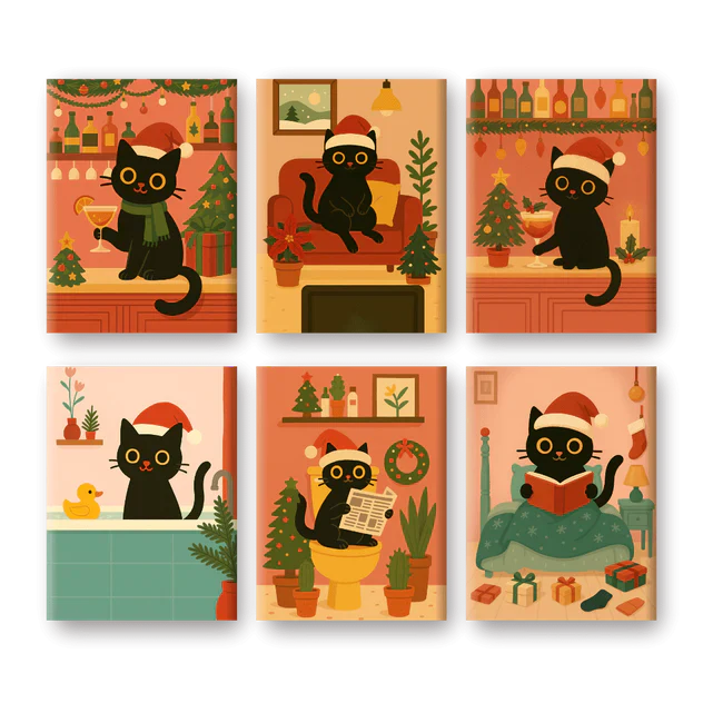 "Christmas Cat" – Paint by Numbers Set of 6 Mini Canvases - the 6 mini canvases