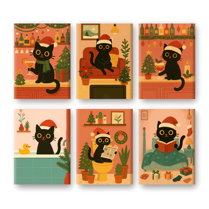 "Christmas Cat" – Paint by Numbers Set of 6 Mini Canvases - the 6 mini canvases