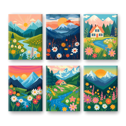 "Mountain Meadows" – Paint by Numbers Set of 6 Mini Canvases - the 6 mini canvases