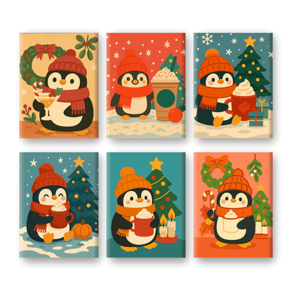 "Christmas Penguins" – Paint by Numbers Set of 6 Mini Canvases - the 6 mini canvases