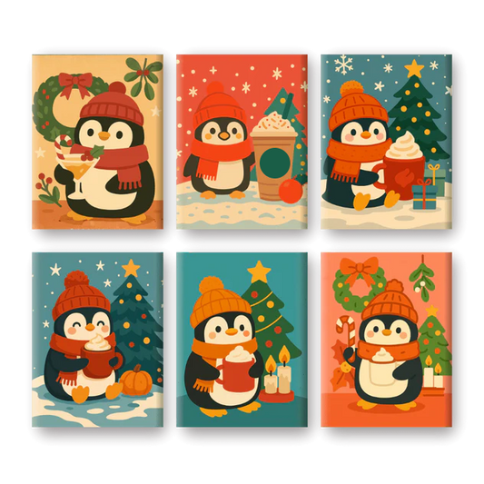 "Christmas Penguins" – Paint by Numbers Set of 6 Mini Canvases - the 6 mini canvases