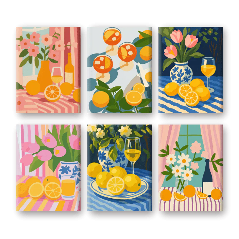 "Summer Table" – Paint by Numbers Set of 6 Mini Canvases