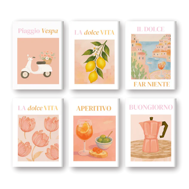 "Pink Dolce Vita" – Paint by Numbers Set of 6 Mini Canvases - the 6 mini canvases