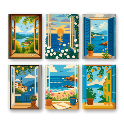 "Seaside Windows" – Paint by Numbers Set of 6 Mini Canvases