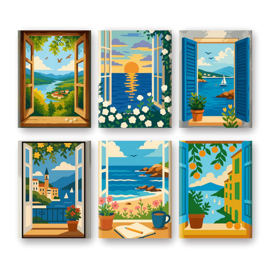 "Seaside Windows" – Paint by Numbers Set of 6 Mini Canvases