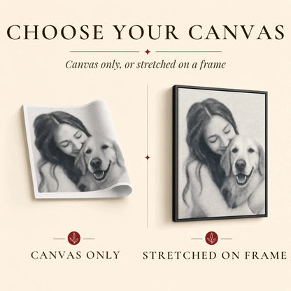 Choose your canvas — canvas only or stretched on a frame