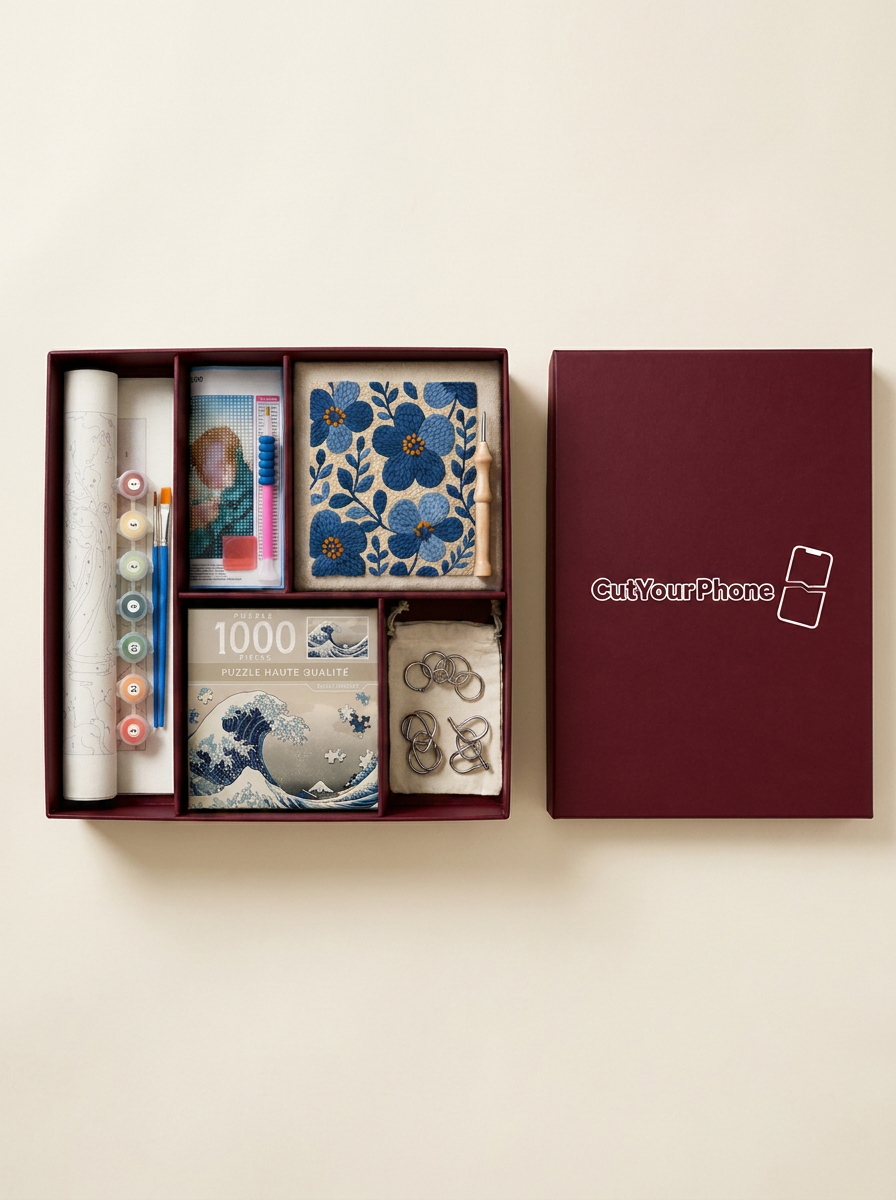 Kit Anti-Scroll — boîte bordeaux ouverte avec ses produits