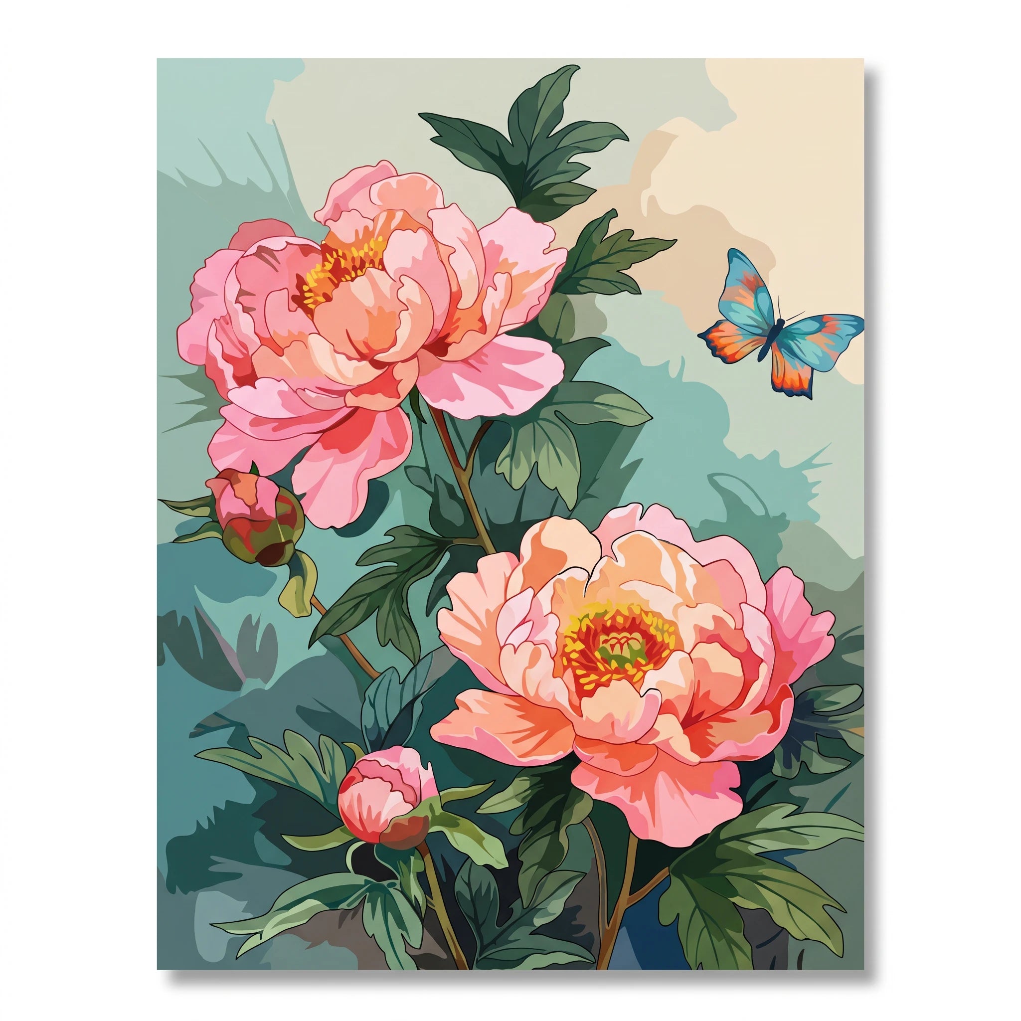 Pivoines et papillon