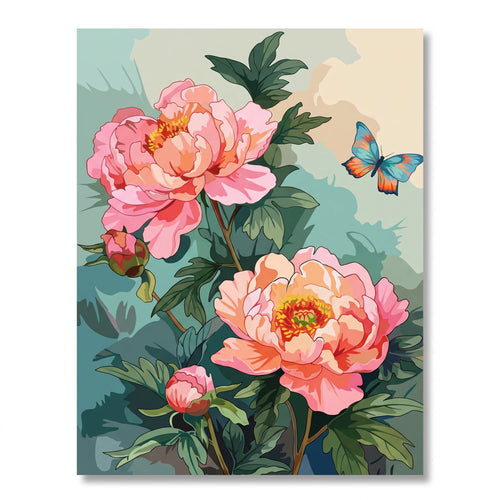 Pivoines et papillon
