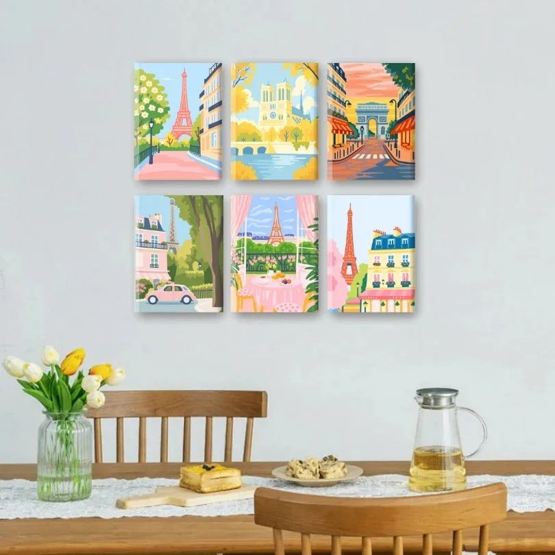 Pastel Paris set on a wall