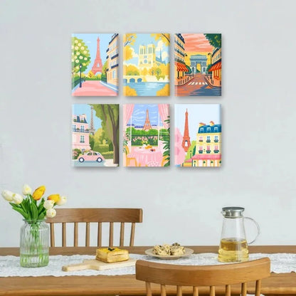 Pastel Paris set on a wall