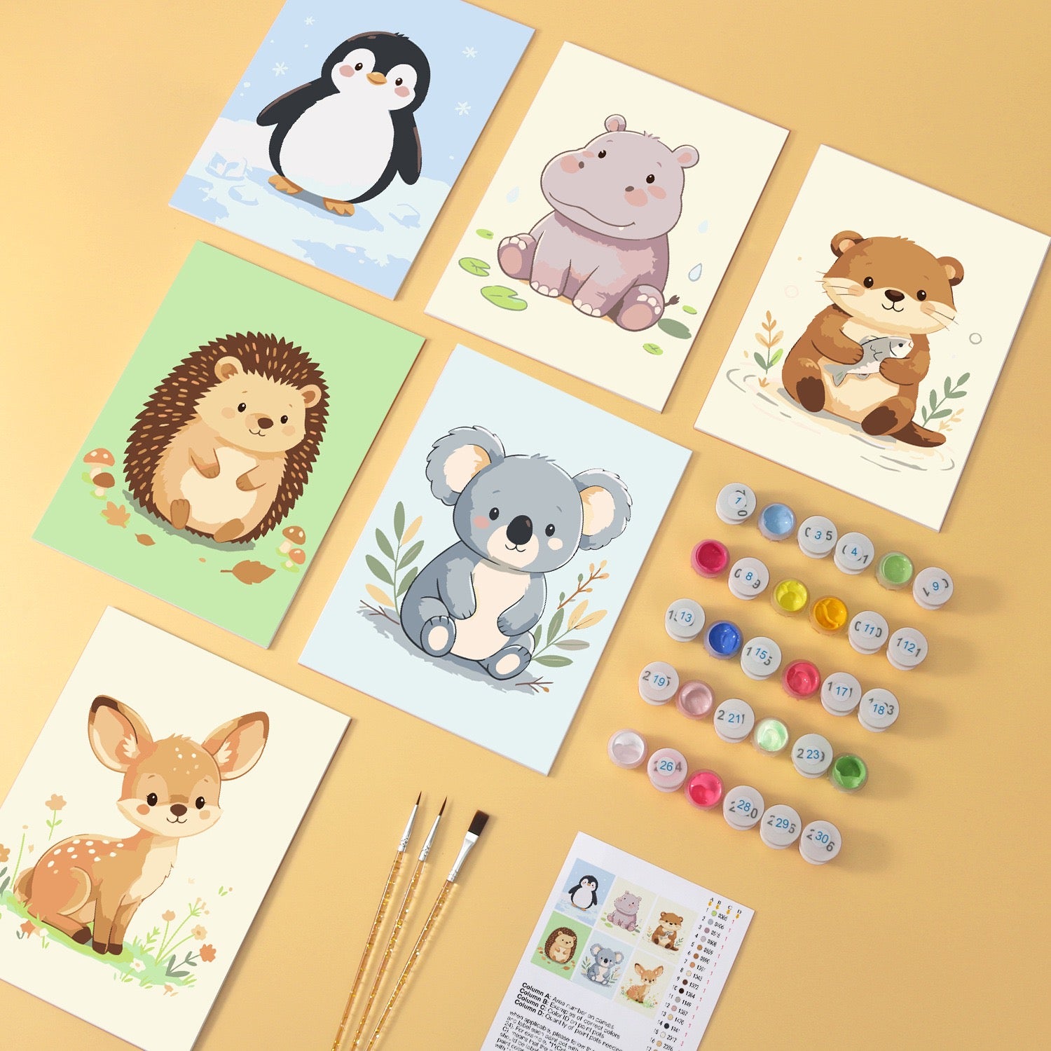 Baby Animals wooden paint by numbers set of 6 mini boards