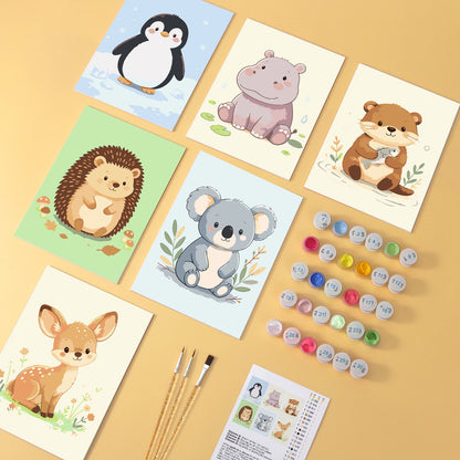 Baby Animals wooden paint by numbers set of 6 mini boards