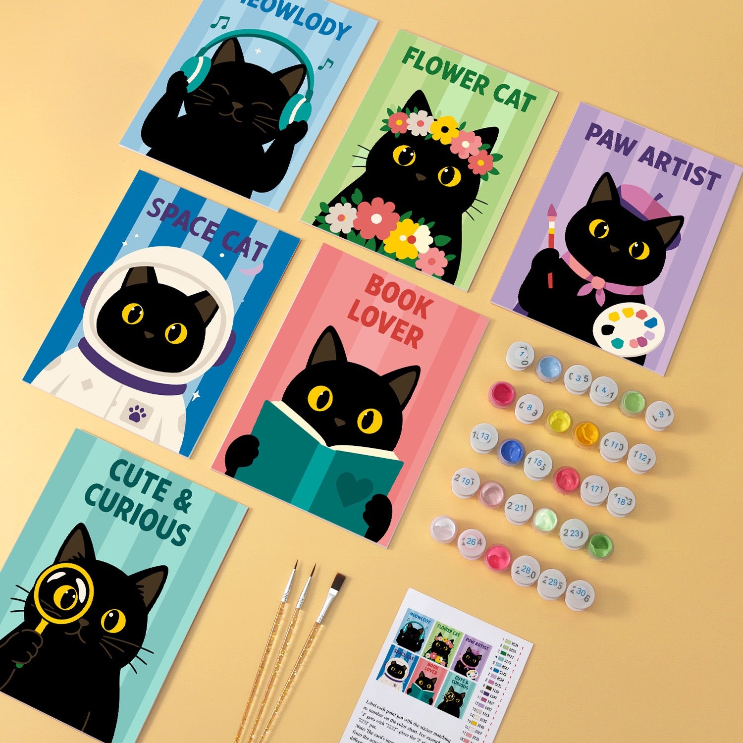 Black Cat Club wooden paint by numbers set of 6 mini boards