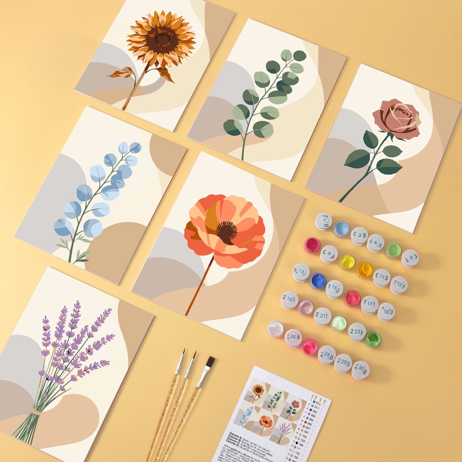 Boho Blooms wooden paint by numbers set of 6 mini boards
