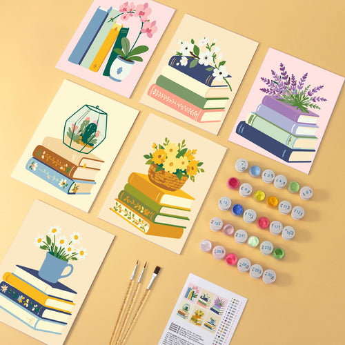 Book Blooms wooden paint by numbers set of 6 mini boards