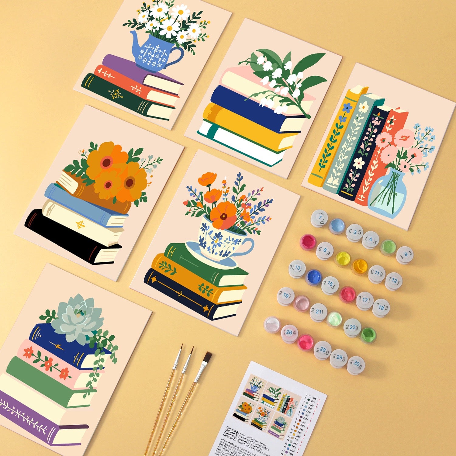Book Garden wooden paint by numbers set of 6 mini boards