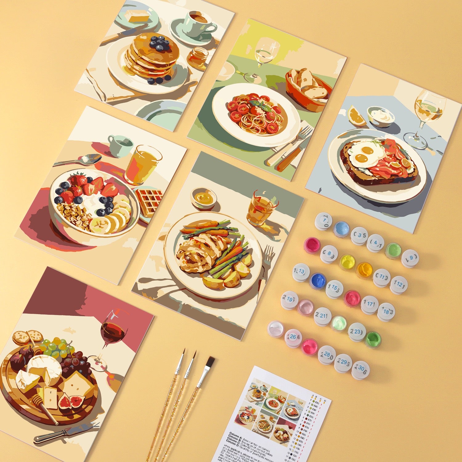 Brunch Table wooden paint by numbers set of 6 mini boards