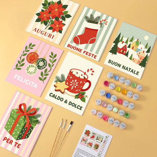 Buon Natale wooden paint by numbers set of 6 mini boards