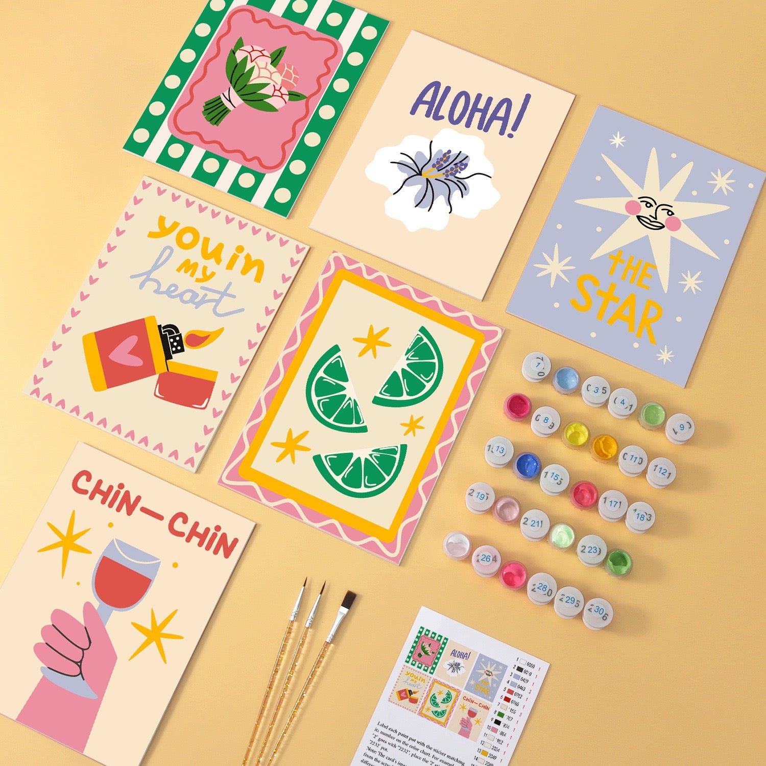 Chin-Chin Party wooden paint by numbers set of 6 mini boards