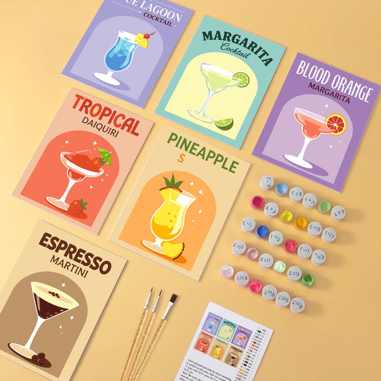 Cocktail Hour wooden paint by numbers set of 6 mini boards