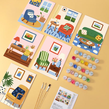 Cosy Corners wooden paint by numbers set of 6 mini boards