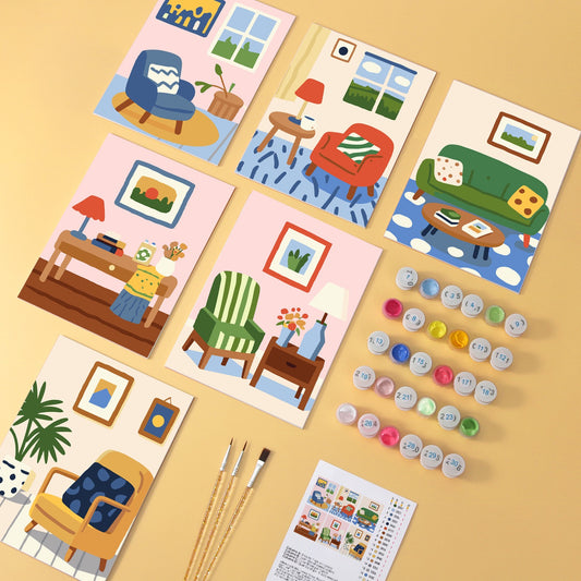 Cosy Corners wooden paint by numbers set of 6 mini boards