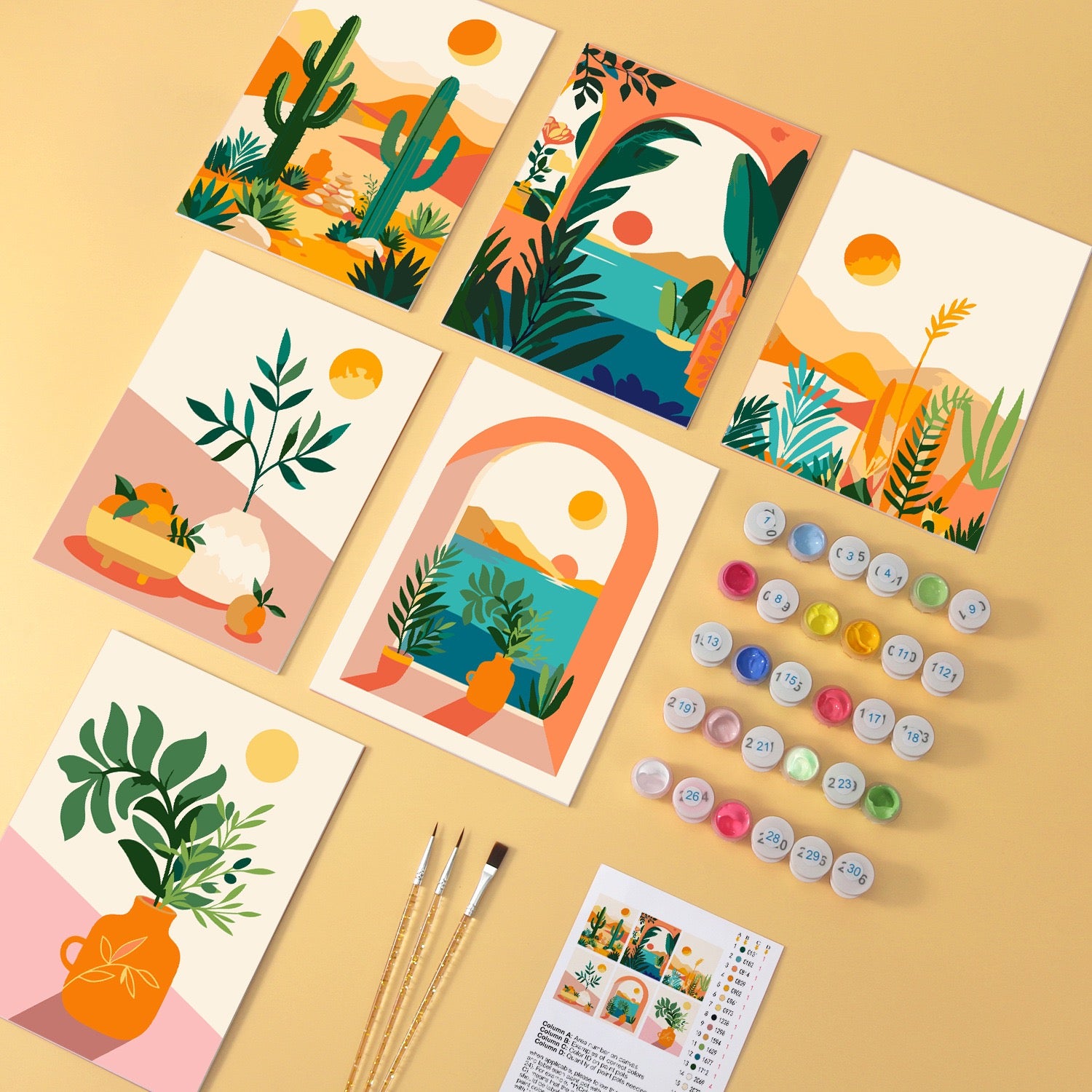 Desert Sunrooms wooden paint by numbers set of 6 mini boards