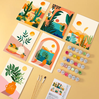 Desert Sunrooms wooden paint by numbers set of 6 mini boards