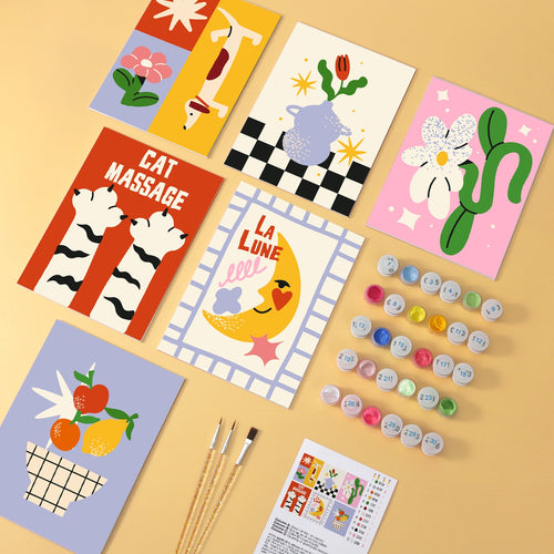 Funky Gallery wooden paint by numbers set of 6 mini boards
