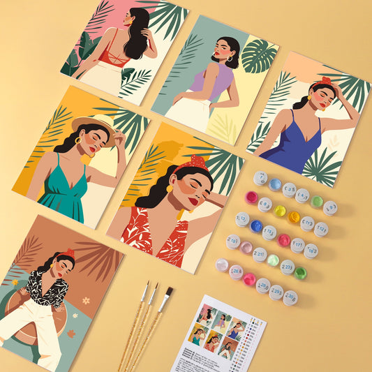 Golden Hour Muses wooden paint by numbers set of 6 mini boards