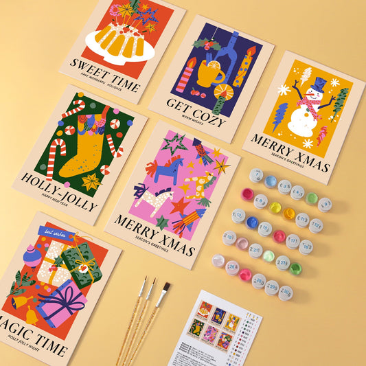 Holly Jolly wooden paint by numbers set of 6 mini boards