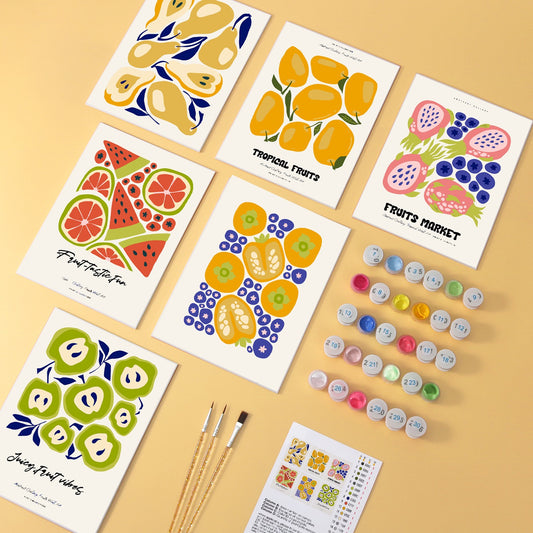 Juicy Fruits wooden paint by numbers set of 6 mini boards