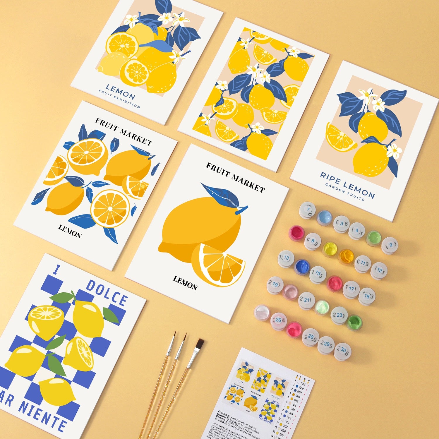 Lemon Grove wooden paint by numbers set of 6 mini boards