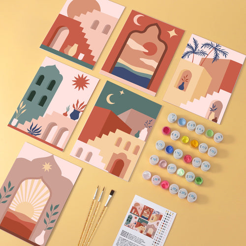 Marrakech Arches wooden paint by numbers set of 6 mini boards