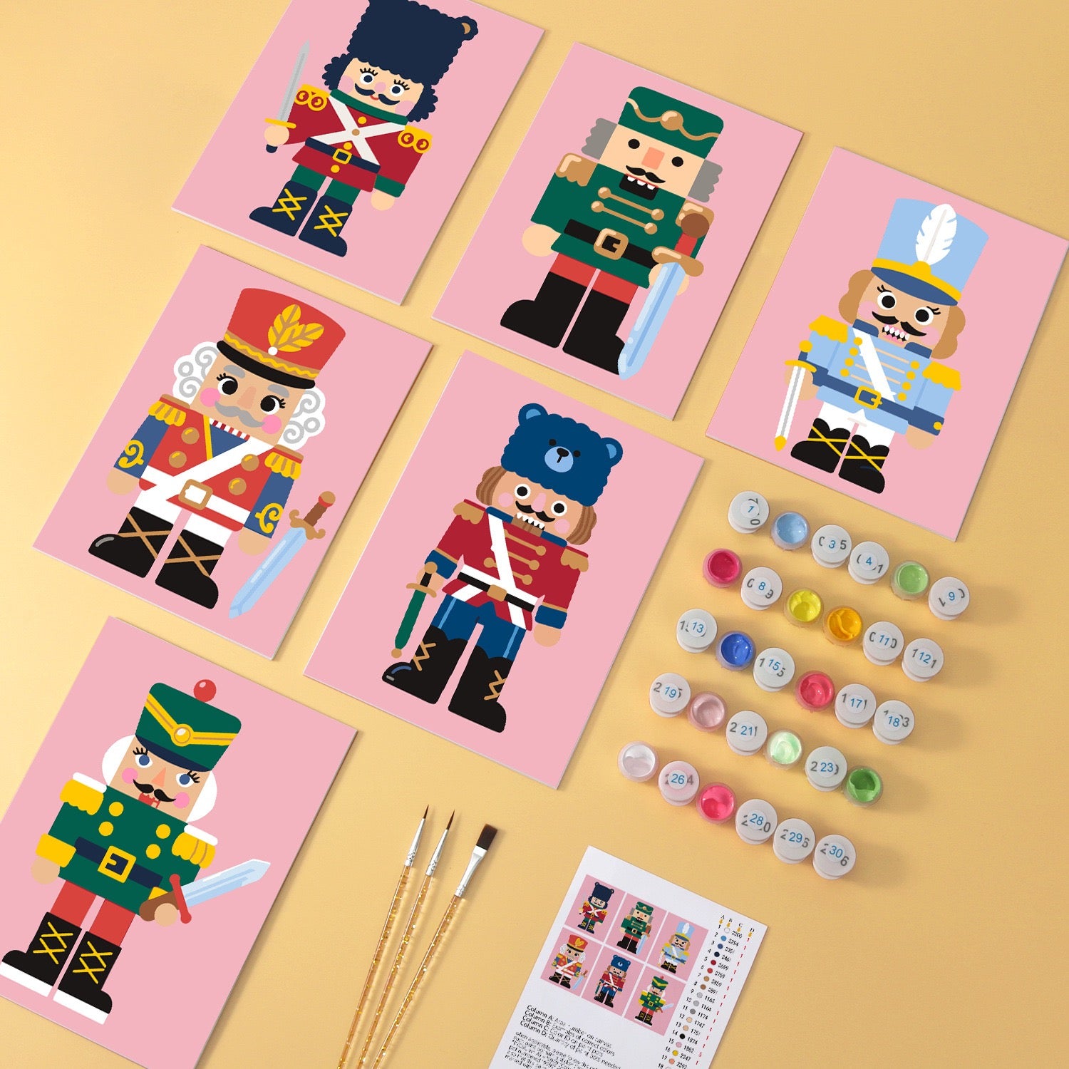 Nutcracker Parade wooden paint by numbers mini boards flat lay