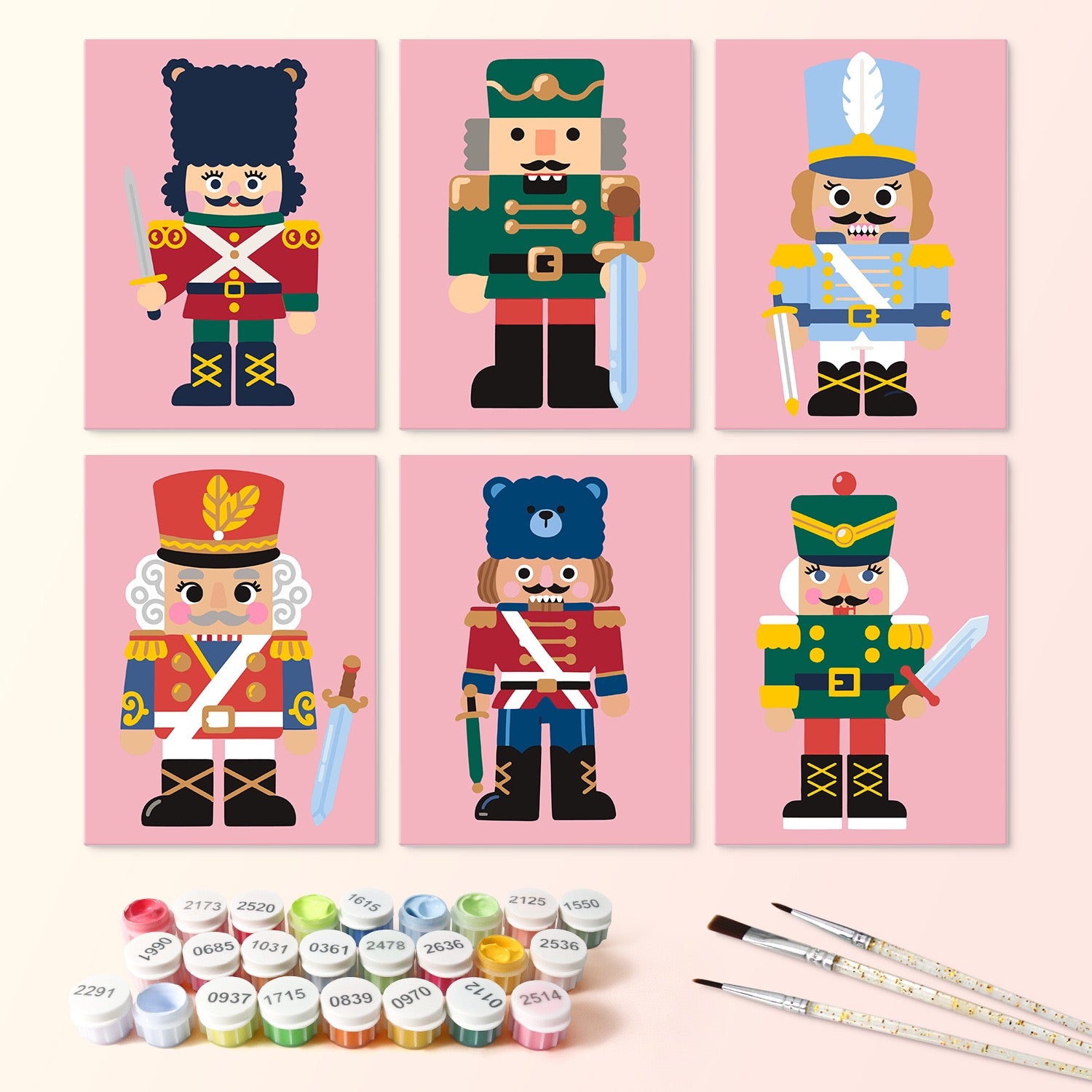 Nutcracker Parade wooden paint by numbers set of 6 mini boards