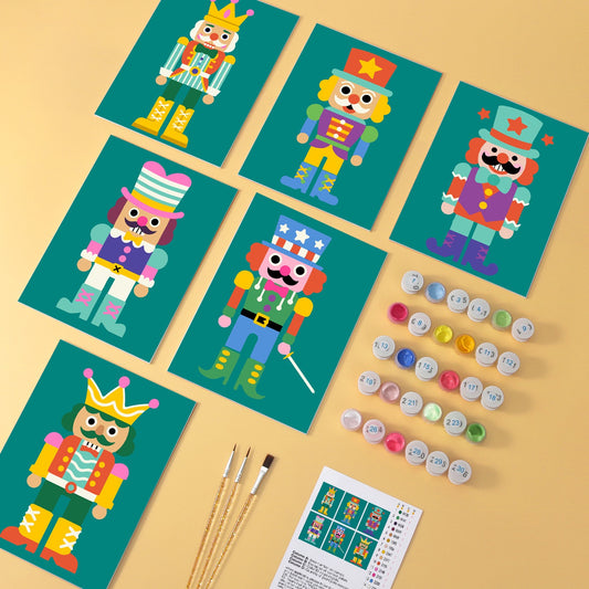 Nutcracker Party wooden paint by numbers set of 6 mini boards
