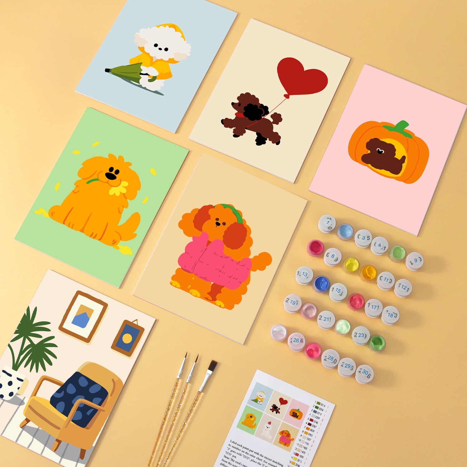 Puppy Club wooden paint by numbers set of 6 mini boards