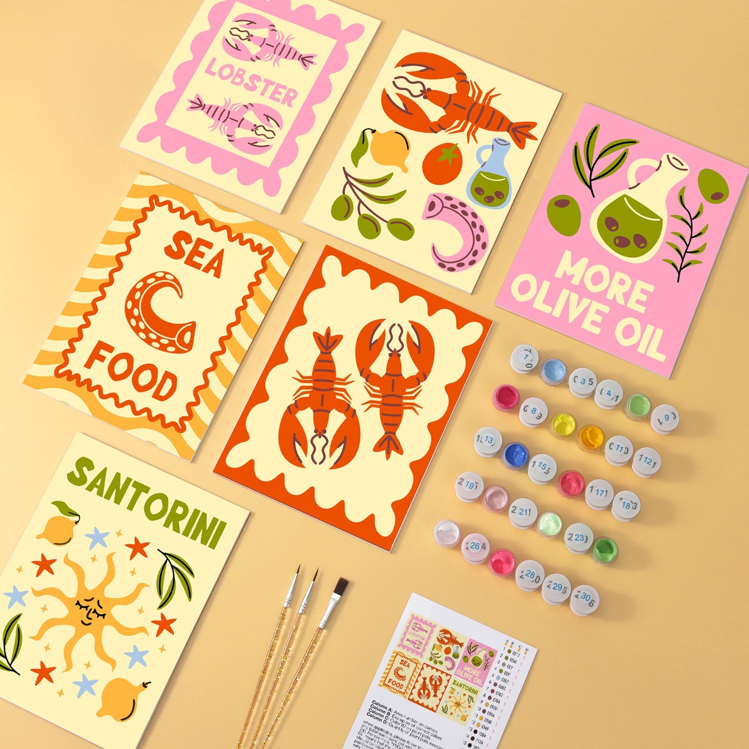 Santorini Table wooden paint by numbers set of 6 mini boards