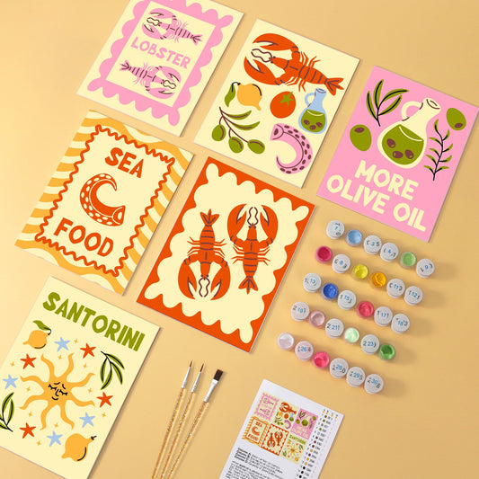 Santorini Table wooden paint by numbers set of 6 mini boards