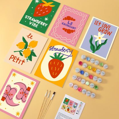 Strawberry Vibe wooden paint by numbers set of 6 mini boards