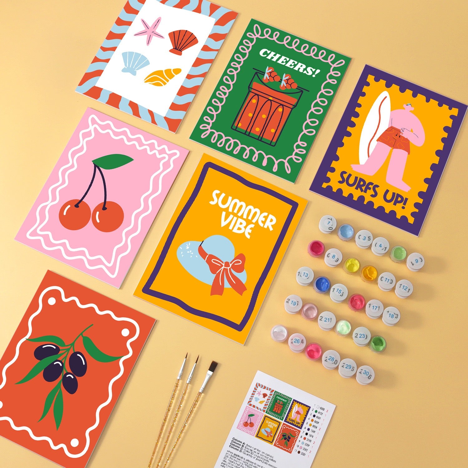 Summer Vibe wooden paint by numbers set of 6 mini boards